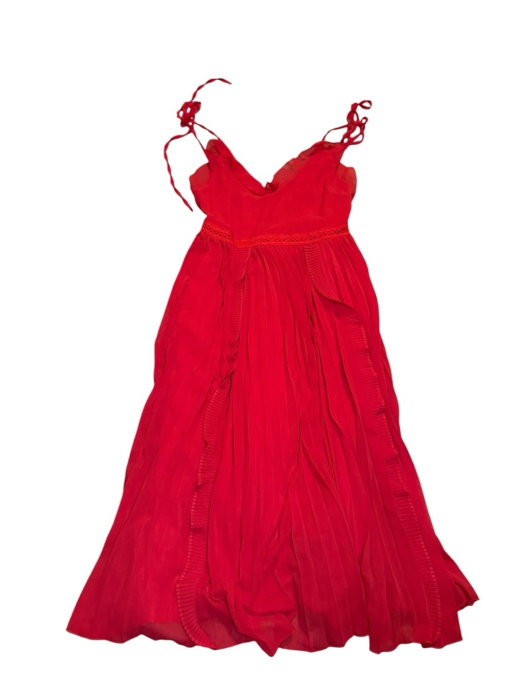 Lulu's Red Ruffle Pleated Midi Dress - Picture 5 of 6